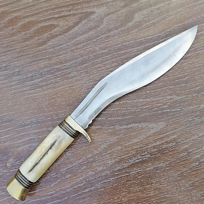 17 Carbon Steel Kukri Knife with Bone Handle Leather Sheath Included Best For Hunting Skinning and Camping Knife