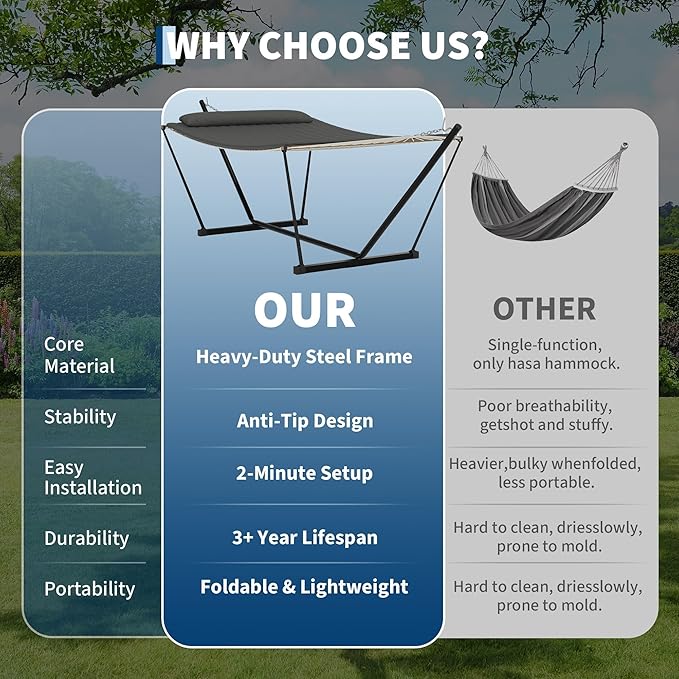 Double Hammock with Stand Curved-Bar Hammock 450LBS Capacity 2 Person Large Hammock Indoor and Outdoor Hammock Perfect for Backyard Patio Beach