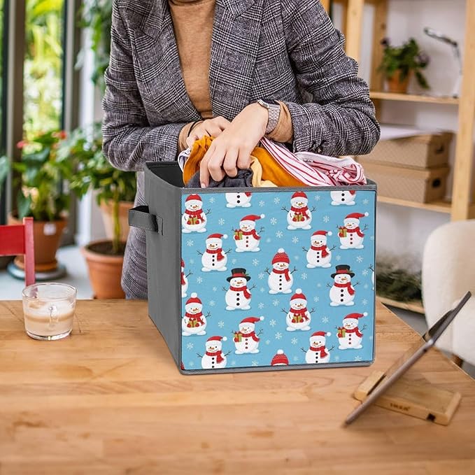 Convenient Closet Organizer Bins Christmas Snowman Foldable Storage Cubes for Clothes Shoes Neat Storage Solution