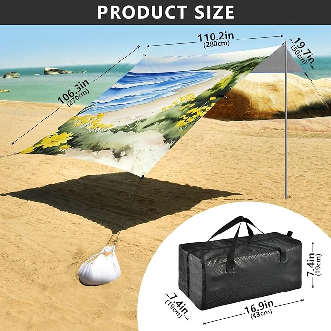 Beach Canopy with Windproof Ropes &amp Sandbags Beach Tent Sun Shade Sun Shelter for Camping Trips Fishing Backyard Fun or Picnics Beach