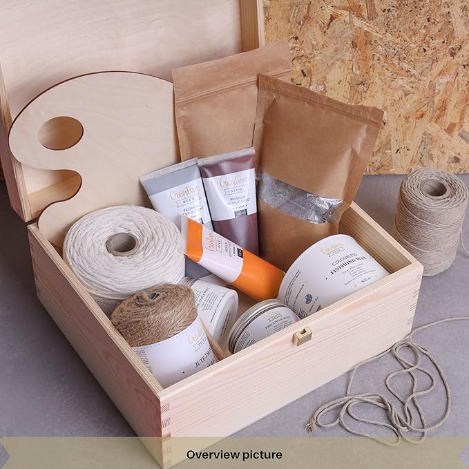 Creative Deco Wooden Storage Box Unpainted Plain | 11.41 x 9.84 x 5.51 in | Golden Latch &amp Lid | Perfect for Storing Valuables &amp Small Items in the Office or Bedroom | Keepsake Memory Trinket