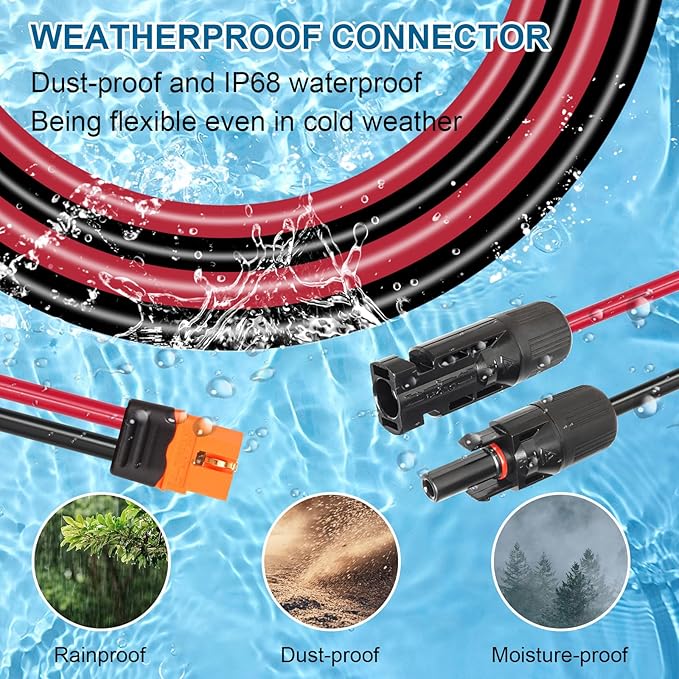 MOOKEERF Solar to XT60i Cable 10AWG with Flame Retardant Protective Sleeving - 8FT Solar Panel to XT60i Adapter Connector XT60i-F Extension Cable for Portable Power Station Solar Generator