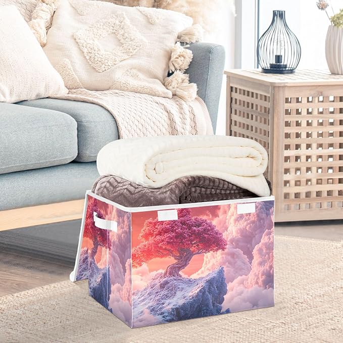 Storage Cube with Lid Fantastic Tree Print 16.5×12.6×11.8 IN 1 Pack Collapsible Large Capacity Foldable Storage Basket Bin Organizer