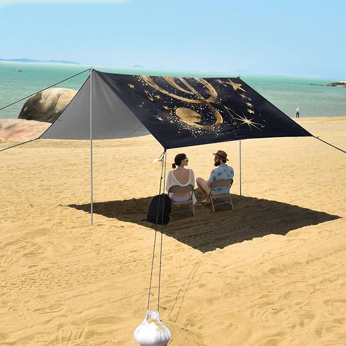 ALAZA Music Clef Stars Beach Tent Sun Shelter Portable Canopy Sunshade for Outdoor Camping Picnics Backyard Fun 10x9 ft