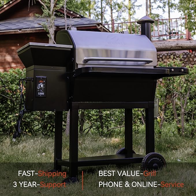 Z GRILLS Wood Pellet Grill 8 in 1 BBQ Smoker with Foldable Front Shelf Ash Cleanout System Rain Cover 1056 sq.in Cooking Area for Outdoor BBQ 10002E