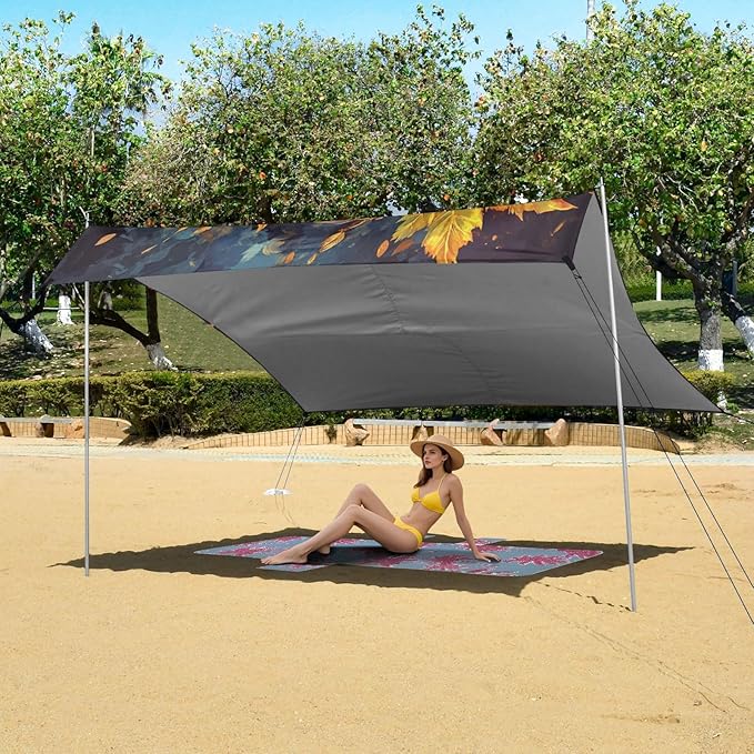 ALAZA Pirate Skull with Leaves Beach Tent Sun Shelter Portable Canopy Sunshade for Outdoor Camping Picnics Backyard Fun 10x9 ft