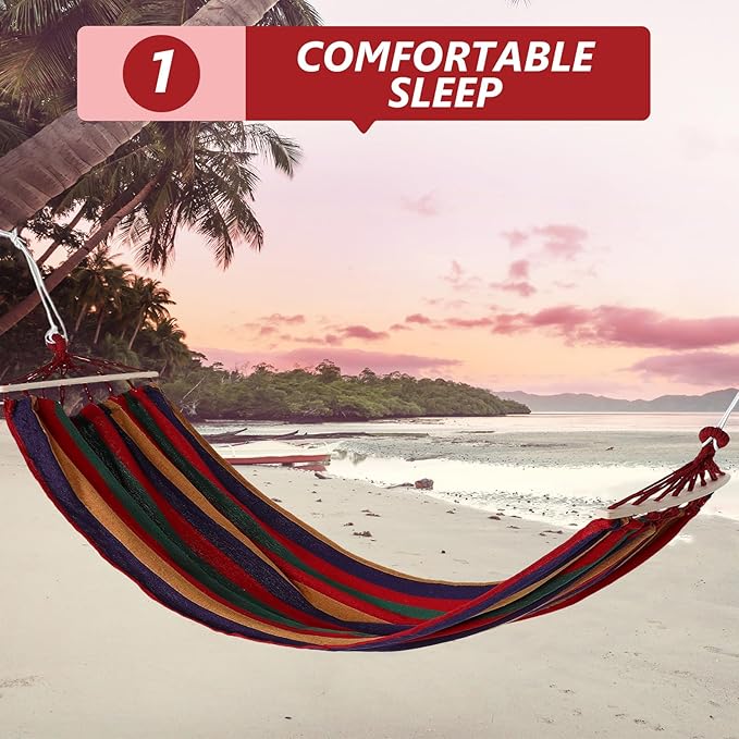 UPKOCH Portable Camping Hammock 200x80cm Canvas Single Outdoor Yard Hanging Bed with Anti-tip Design and Duckbill Buckle for Travel and Backyard Use