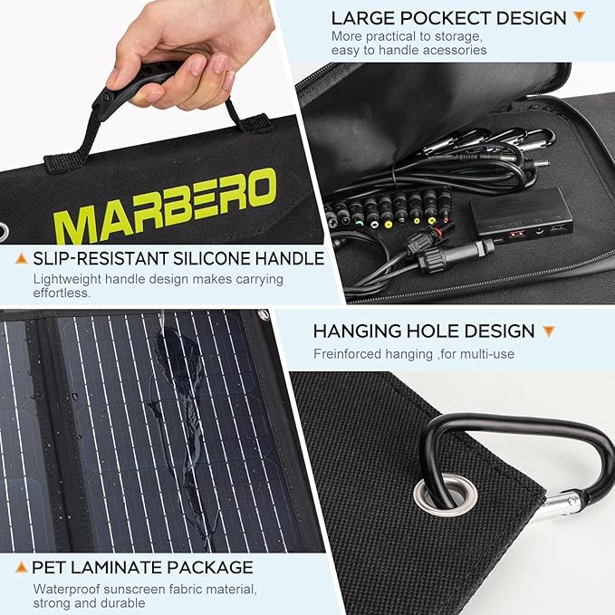 MARBERO Portable Solar Panel 30W Solar Panel Charger 23% High Efficiency Foldable Solar Panels QC3.0 USB &amp DC Port Compatible with Cell Phone Ipad Laptop IP65 Waterproof for Camping Outdoor Cloudy