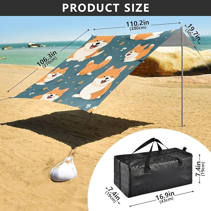 ALAZA Cartoon Happy Dog Beach Tent Sun Shelter Portable Canopy Sunshade for Outdoor Camping Picnics Backyard Fun 10x9 ft