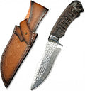 12.7 Mirror Polished Fixed Blade Survival Knife with Genuine Leather Sheath - High Hardness Stainless Steel Outdoor Knife - Artisan Resin Handle Utility Tool for Camping Hiking &amp Bushcraft