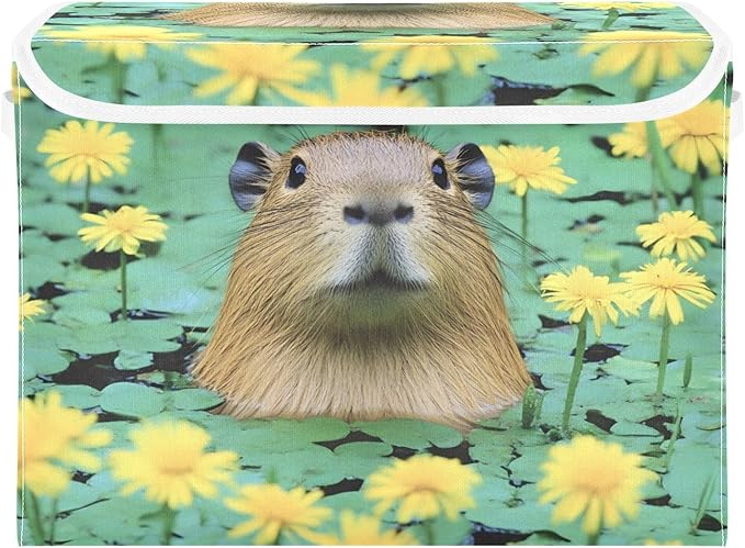AIXIWAWA Lidded Storage Cube (Cute Capybara) Fabric Foldable Closet Bins with Flip Lid and Handles Organizer Basket Container 16.5 x 12.6 x 11.8 IN