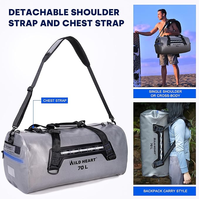 WILD HEART Waterproof Dry Duffel Bag Airtight TPU Dry Bag for Motorcycle Kayaking Rafting Skiing Travel Hiking Camping…