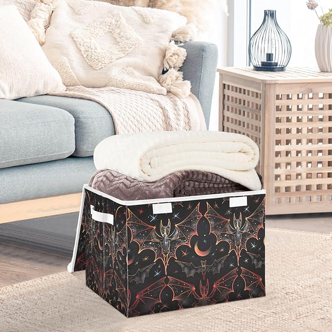 senya Halloween Baskets Collapsible Storage Bins with Lids Goth Bat Star Storage Boxes Clothes Baskets for Organizing B06D22020