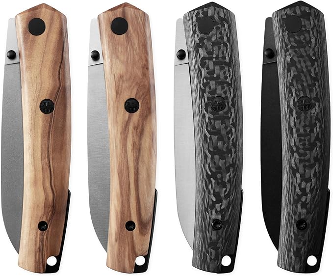 Petrified fish PF719 Folding Knife3.38 14C28N Steel Stonewashed Blade Olivewood Handle Thumb Stud Liner lock Pocket knife (Olivewood Stonewashed)