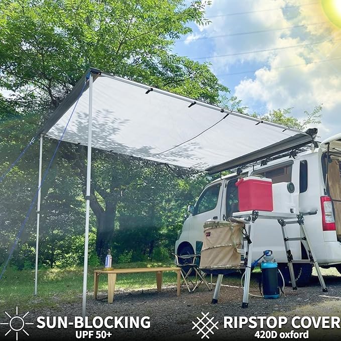 DANCHEL OUTDOOR Car Awning 6.5x9.8ft Roof Rack Pull-Out Sun Shelter Canopy Waterproof 4x4 Vehicle Side Overland Awning Camping Gray