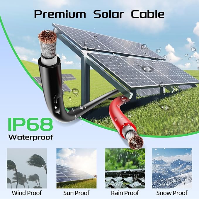 Bateria Power 4 Pairs Solar Panel Wire 50Ft Black and 50Ft Red Kit Solar Extension Cable 10AWG (6mm²) Tinned Copper Wire for Outdoor Automotive RV Boat Marine Solar Panel (Black+Red)