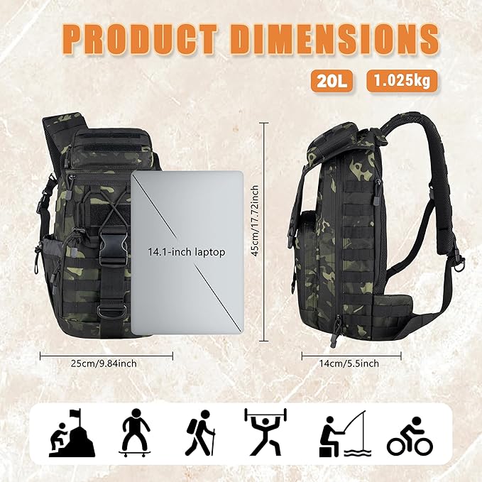Tactical Sling Bag for Men Large Tactical Shoulder Bag with Bottle Holder Cross Body Bag Chest EDC Bag For Camping Hiking Trekking Daypack