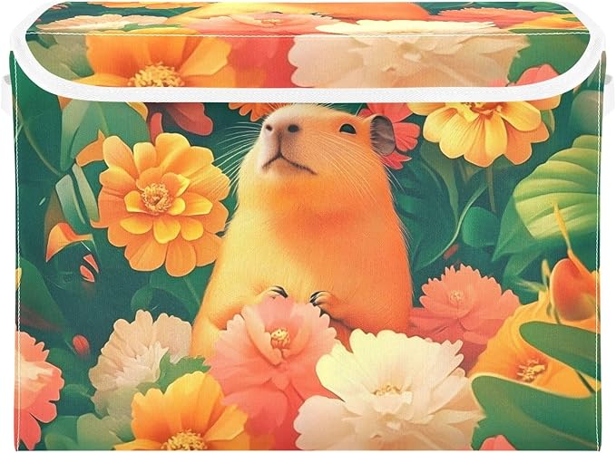 Storage Cube with Lid Tropical Capybara Print 16.5×12.6×11.8 IN 1 Pack Collapsible Large Capacity Foldable Storage Basket Bin Organizer