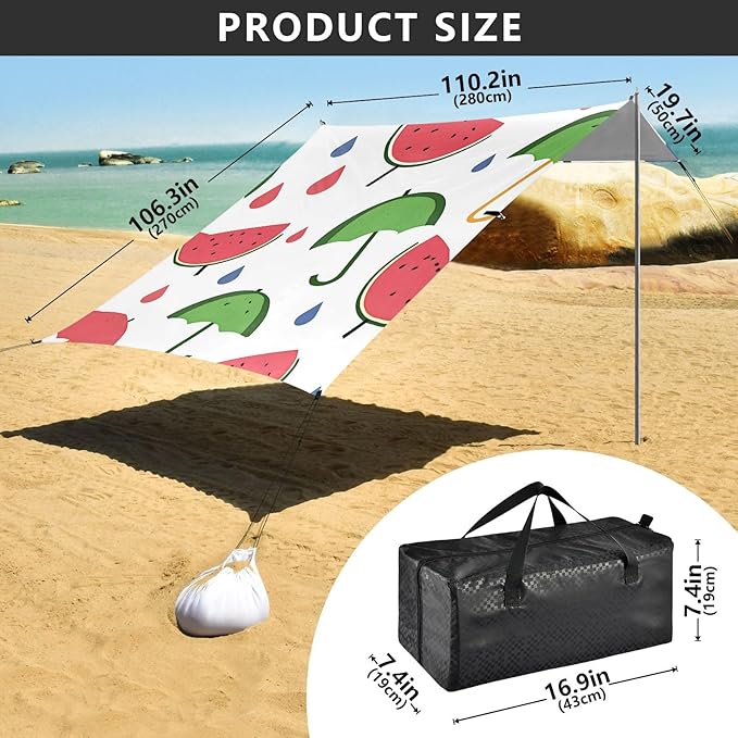 ALAZA Watermelon Umbrella Pattern Beach Tent Sun Shelter Portable Canopy Sunshade for Outdoor Camping Picnics Backyard Fun 10x9 ft