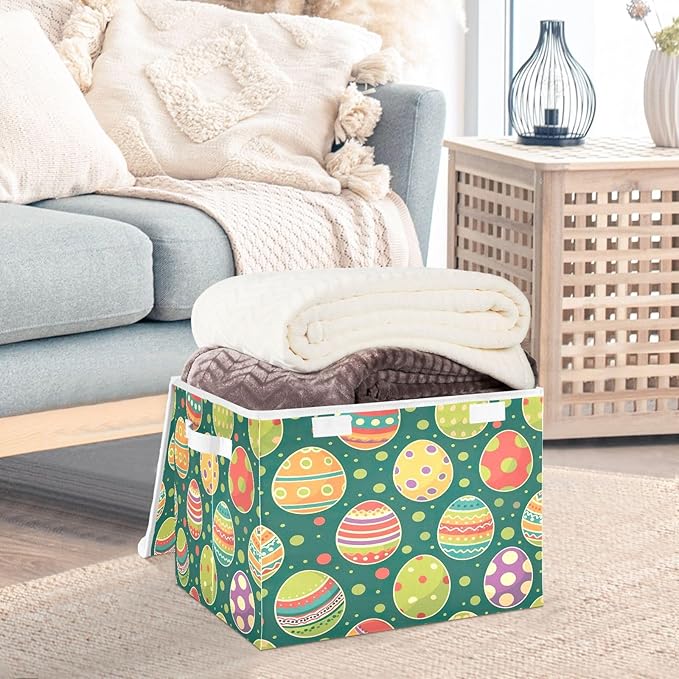 Christmas Storage Baskets with Lids Green Eggs Collapsible Bins Stackable Fabric Linen Baskets Closet Organizer Container 16.5x12.6x11.8