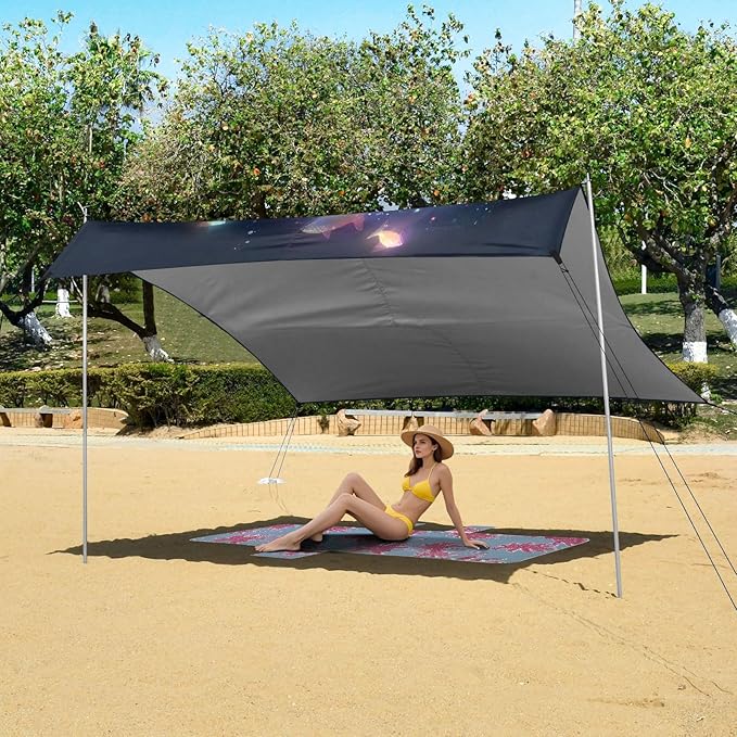 ALAZA Rainbow Whale Dreamy Beach Tent Sun Shelter UPF50+ Protection Beach Shade Canopy w/ 4 Sandbags for Outdoor Camping Fishing Backyard Fun Picnic 10x9 ft