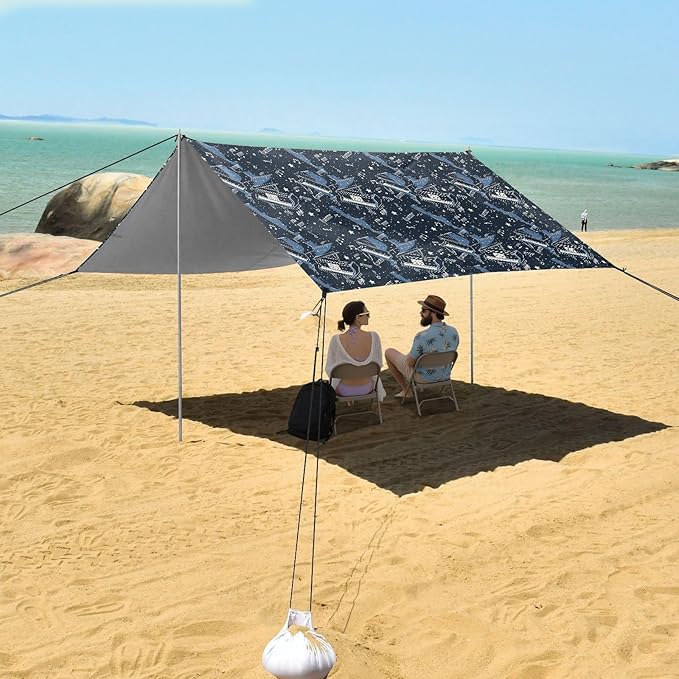 ALAZA Music Notes Piano Beach Tent Sun Shelter UPF50+ Protection Beach Shade Canopy w/ 4 Sandbags for Outdoor Camping Fishing Backyard Fun Picnic 10x9 ft