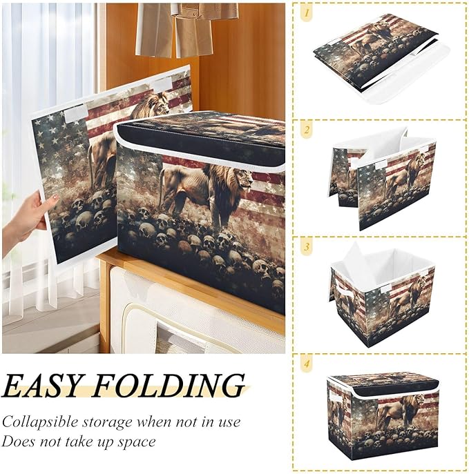 AIXIWAWA Lidded Storage Cube (Lion Skull American) Fabric Foldable Closet Bins with Flip Lid and Handles Organizer Basket Container 16.5 x 12.6 x 11.8 IN