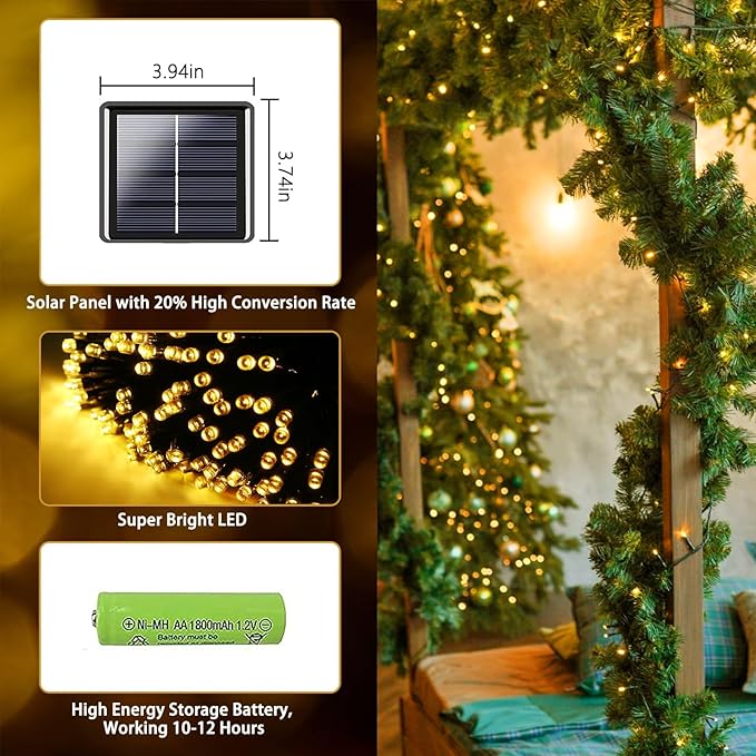 6 Pack Solar String Lights for Outside 285 FT Total 720 LED Solar Chrismas Lights Outdoor with 8 Modes &amp Memory Function Waterproof Twinkle Light for Xmas Tree Yard Party Decorations (Warm White