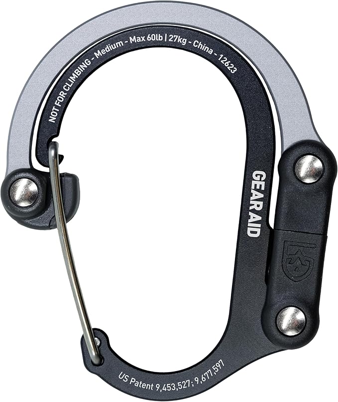 GEAR AID HEROCLIP 360° Swivel Carabiner Gear Clip and Hook (Medium) for Camping Backpack Suitcases and Garage Organization