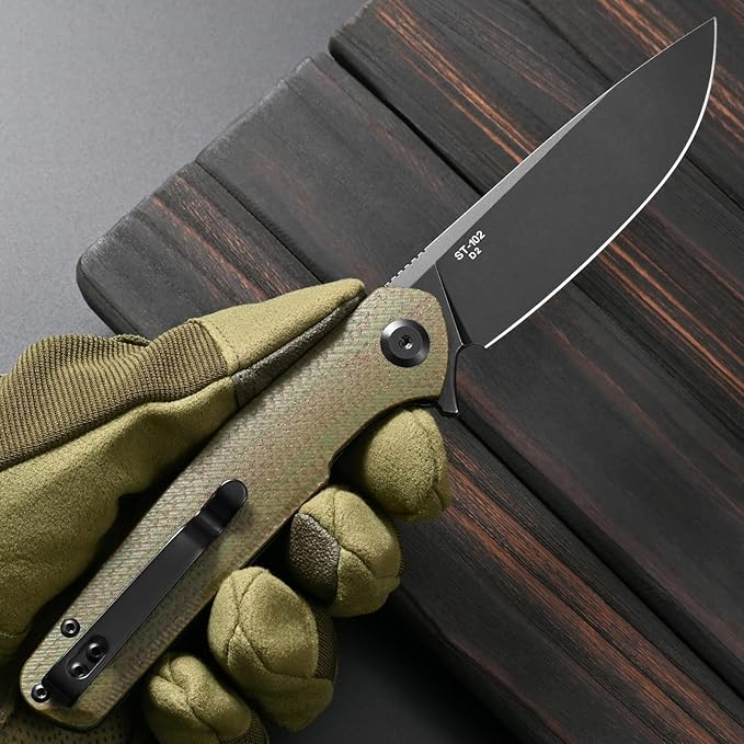 Sitivien ST102 Folding Knife D2 Steel Blade+Micarta Handle EDC Tool Knife for Outdoor Camping Hunting Survival (Green) …