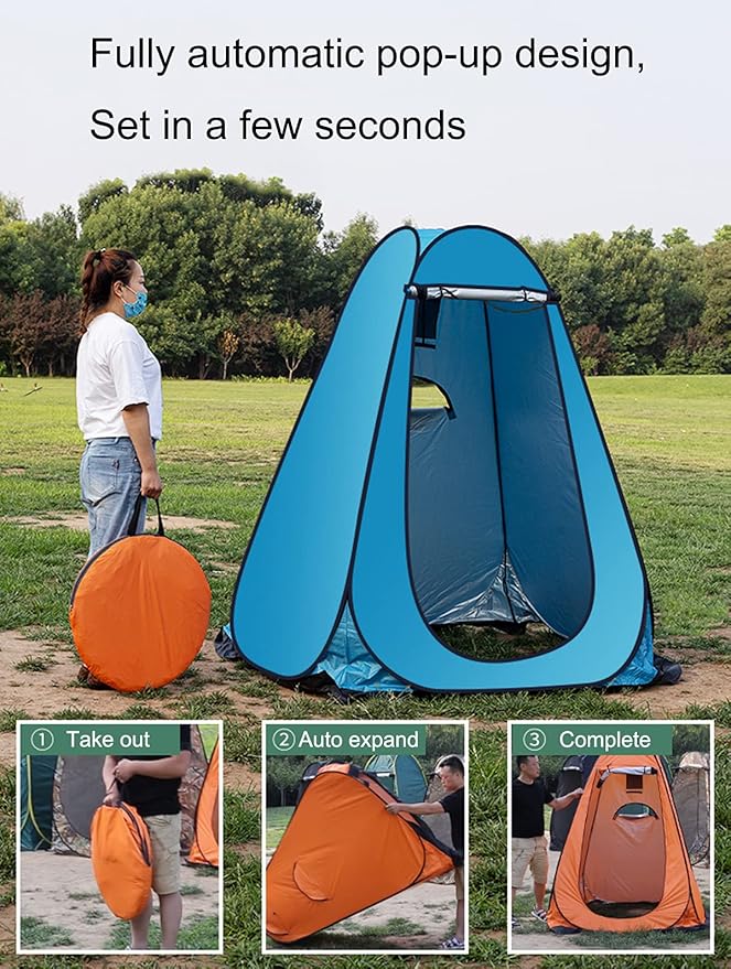 1-2 Person Portable Pop Up Shower Privacy Shelter Tents with 3 Windows Waterproof UV Protection Picnic Camping Fishing Shelter Tent Outdoor Dressing Room Beach Isolation Sun Shelter (Green)