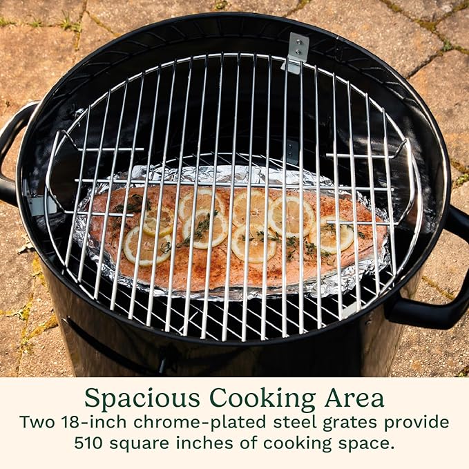 Cuisinart 18” Vertical Charcoal Smoker Integrated Thermometer Water Bowl and Dual Vents Perfect for Smoked Brisket Chrome Plated Grates Smoker Grill for BBQ Camping Tailgates