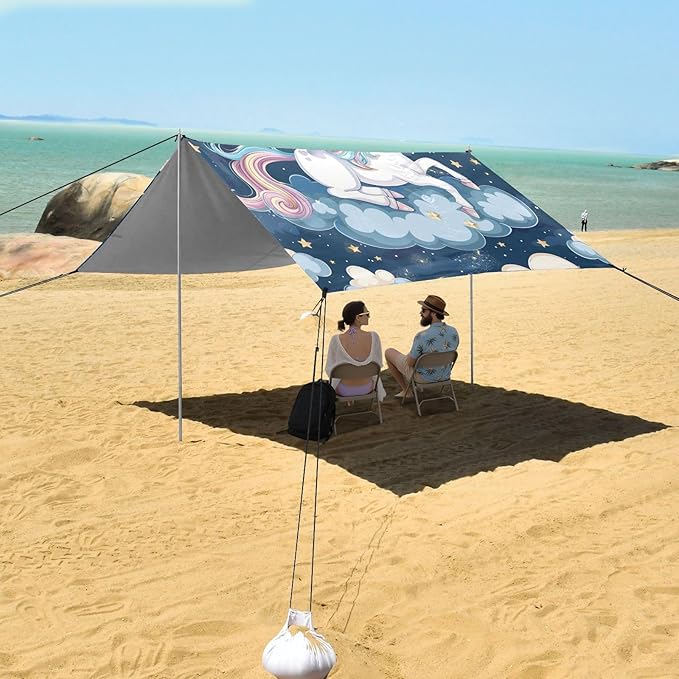 ALAZA Cute Unicorn on The Cloud Seamless Beach Tent Sun Shelter Portable Canopy Sunshade for Outdoor Camping Picnics Backyard Fun 10x9 ft