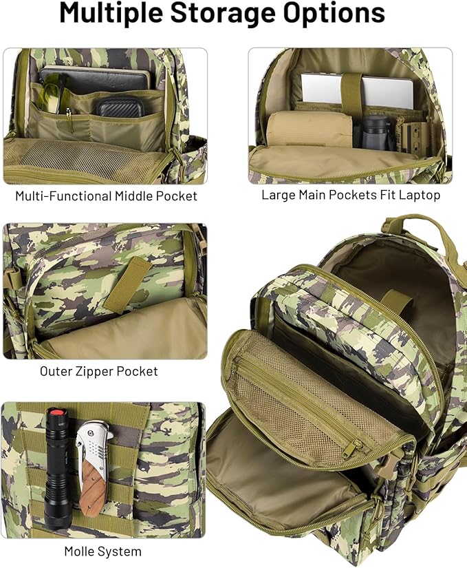 EZshoot 40L Tactical Backpack Military Backpack for Men Women Army Molle Rucksack Assault Pack Bug Out Bag Large Daypack (Auriclash)