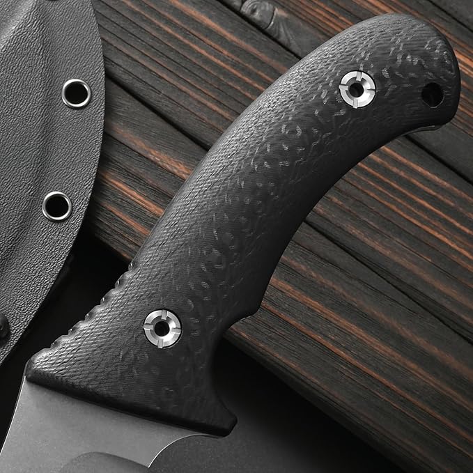 Sitivien ST31 Fixed Blade Knife N690 Stonewashed Steel Blade Carbon Fiber Handle Full Tang EDC Straight Knife for Outdoor Working Camping Hunting Fishing(Silver)
