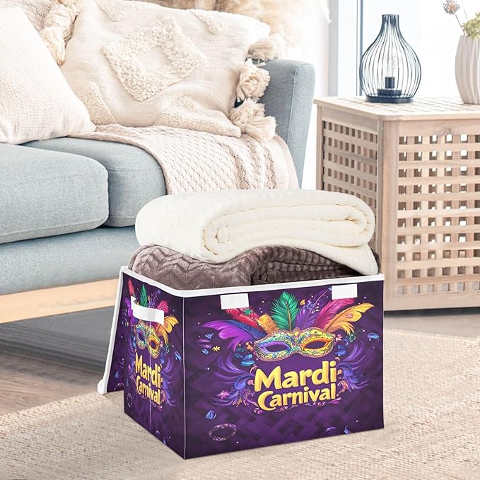 Carnival Background Fabric Storage Bins with Lids and HandleFoldable Storage Bins with LidsCloset Organizers for Clothes Storage Room Organization Office Storage Chest Organizer