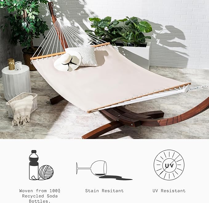 Fab Habitat Solid Recycled Polyester Hammock - Fargo - Khaki - Indoor/Outdoor Quick Dry 2 Person 460 lbs Capacity - Patio Poolside Backyard Garden Beach Balcony - 12-14 ft Adjustable