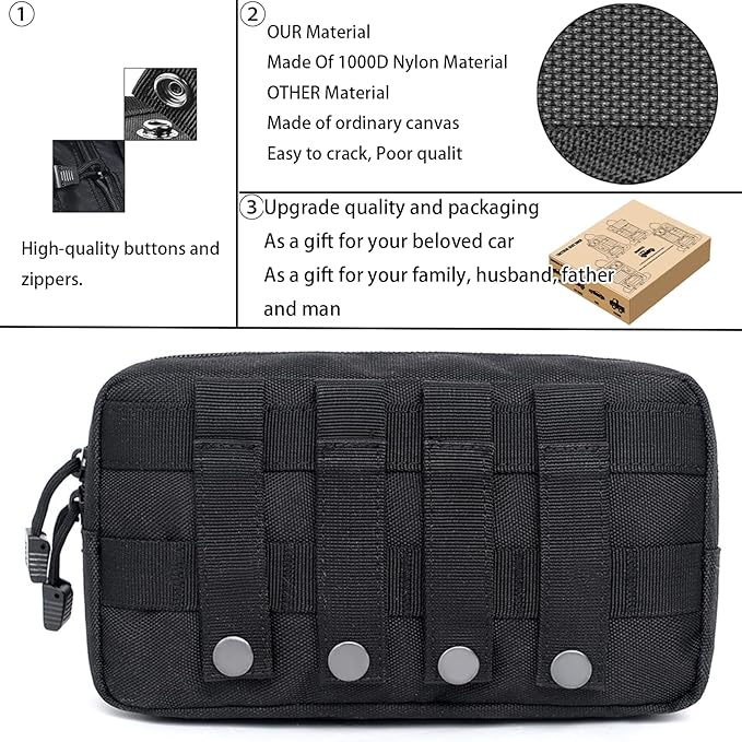 6 Pack Tactical Molle Automotive Seat Back Organizer Tactical Vehicle Panel Organizer with 5 Detachable Molle Pouch for Car Truck Ford Jeep VehicleUS Flag Patch For Man (5 Pouches)