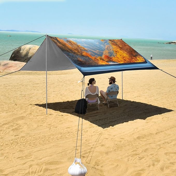 Car Window Outside Fall Landscape Beach Tent Sun Shelter Set UPF50+ UV Protection 10.5 x 9.19 FT Camping Shade Canopy with Sandbags Sand Anchors Carrying Bag and Others