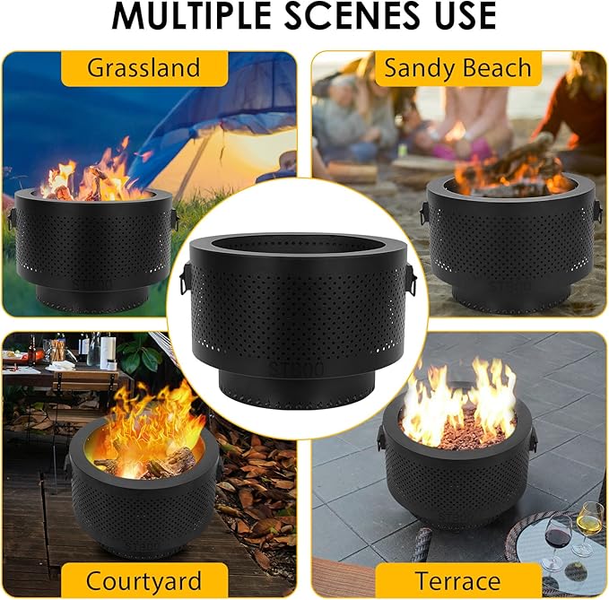 STBoo Smokeless Fire Pits for Outside with Portable Carrying Storage Bag 20x14 Inch Firepits Outdoor Wood Burning Low Smoke Outdoor Fireplace for Bonfire Picnic Backyard Cooking on Beach Black L