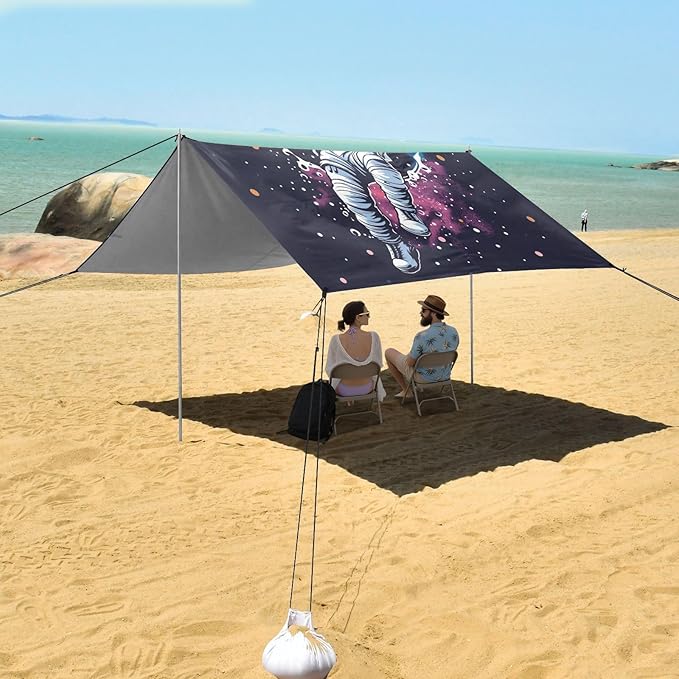 ALAZA Astronaut Basketball Space Pop Beach Tent Sun Shelter UPF50+ Protection Beach Shade Canopy w/ 4 Sandbags for Outdoor Camping Fishing Backyard Fun Picnic 10x9 ft