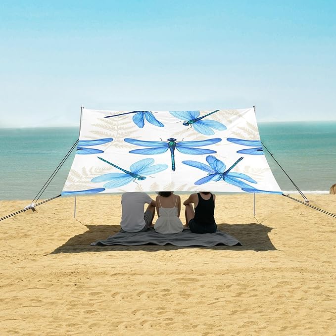 Beach Canopy with Windproof Ropes &amp Sandbags Beach Tent Sun Shade Sun Shelter for Camping Trips Fishing Backyard Fun or Picnics Dragonfly