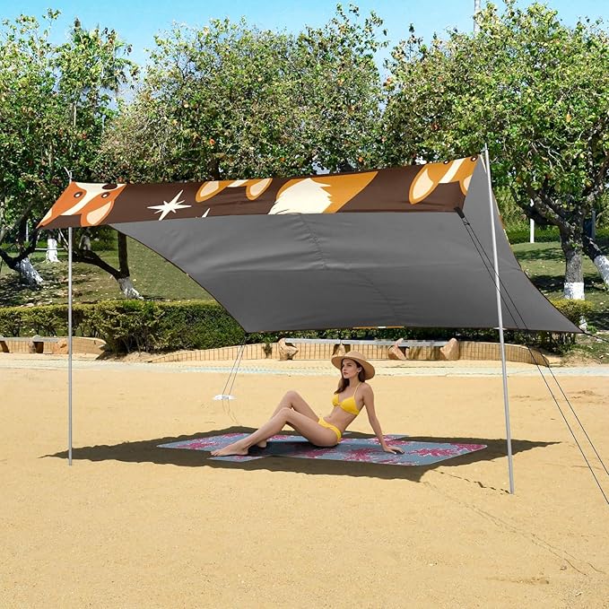 ALAZA Celestial Corgi Pattern Beach Tent Sun Shelter Portable Canopy Sunshade for Outdoor Camping Picnics Backyard Fun 10x9 ft