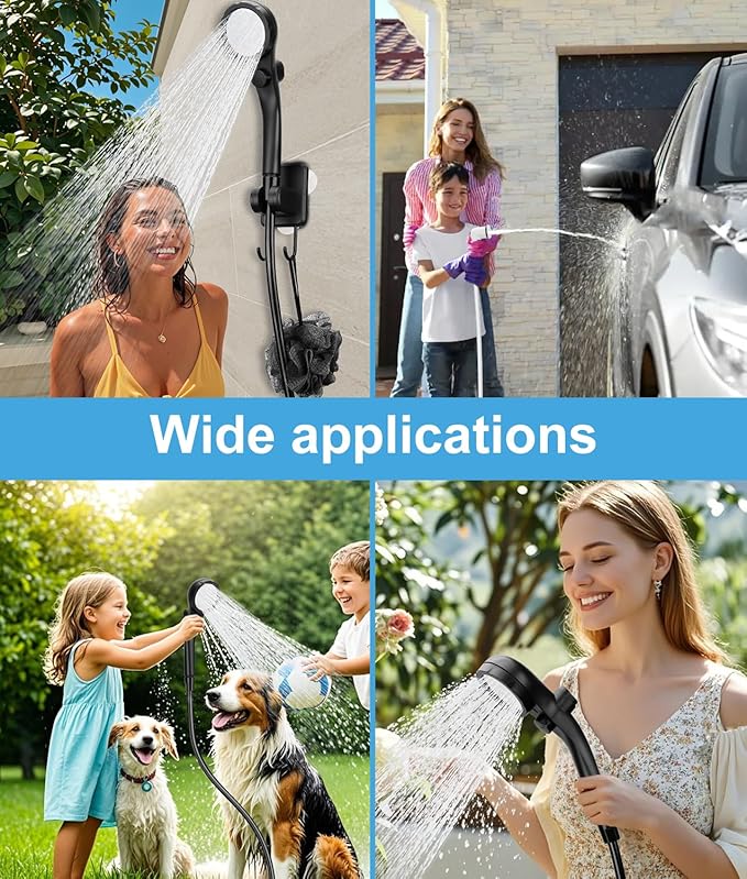 WADEO Portable Shower for Camping 6000mAh Outdoor Electric Shower Rechargeable Pump with Intelligent Digital Display Camping Shower Head Nozzle for Camping Hiking Traveling Washing