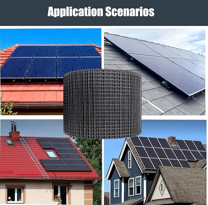 8in x 100ft Solar Panel Bird Guard - Black Galvanized PVC Coated Wire Mesh Net &amp 120 Fastener Clips - Rooftop Solar Panel Critter Guard Screen to Protect Against Birds and Small Animals