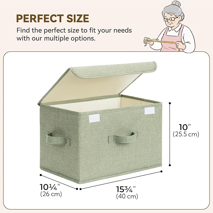 GRANNY SAYS Stoarge Basket with Lid Decorative Storage Boxes Closet Storage Bins for Clothes Collapsible Stackable Organization Sage Green&ampDark Green 2-Pack