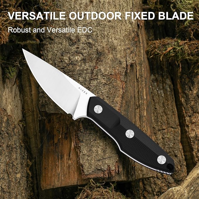 Kizer Splinter Fixed Blade Knife 3.15 AEB-L Blade Black &amp Brown G10 Handle Small EDC Fixed Blade Knife with Kydex Sheath for Hunting Camping Survival Outdoor Adventure 1087A1