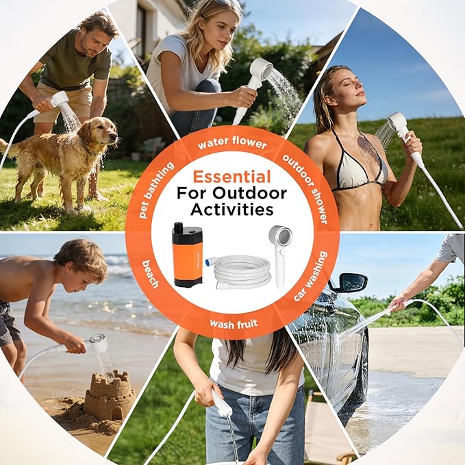 Portable Camping Shower Outdoor Camp Shower PumpUpgrade Rechargeable Electric Shower Pump with Intelligent Digital Display Multiple Spray Modes for Camping Hiking TravelingRV