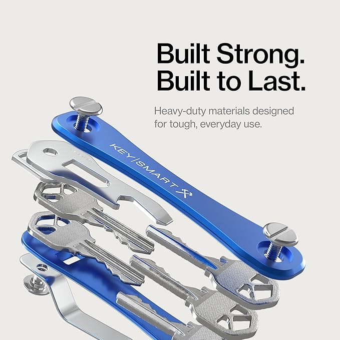 KeySmart Rugged - Multitool Key Holder for Keychain w/Bottle Opener and Pocket Clip Key Organizer for Key Chain EDC Keychains Key Ring for Car Fobs Key Chains Expandable (Up to 14 Keys Blue)