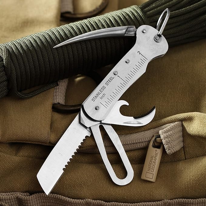 Sailor's Survival Knife Pocket Size EDC Multi Tool Swiss Army Skipper Emergency Rigging Tool with Can Opener Screwdriver Knife Wire Stripper for Boating Sailing Fishing and Hunting